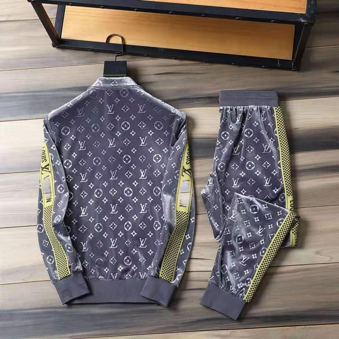 V Blue Embroidered Velvet Suit LXYMC23021504