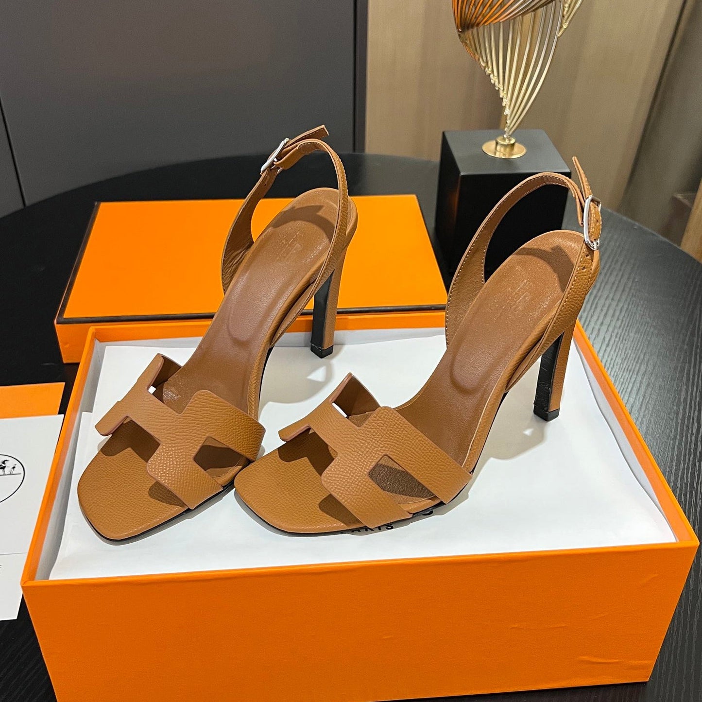 New Leather H Logo Women's High Heeled PD052024022704