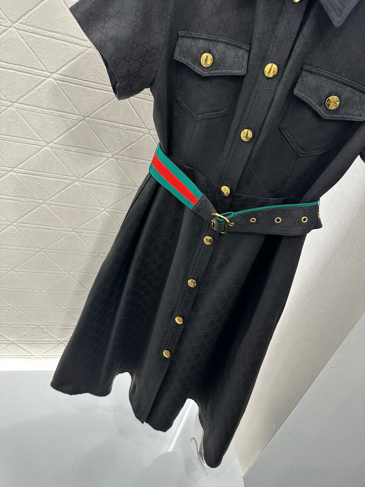 G Belted Jacquard Lapel Dress 1825090802