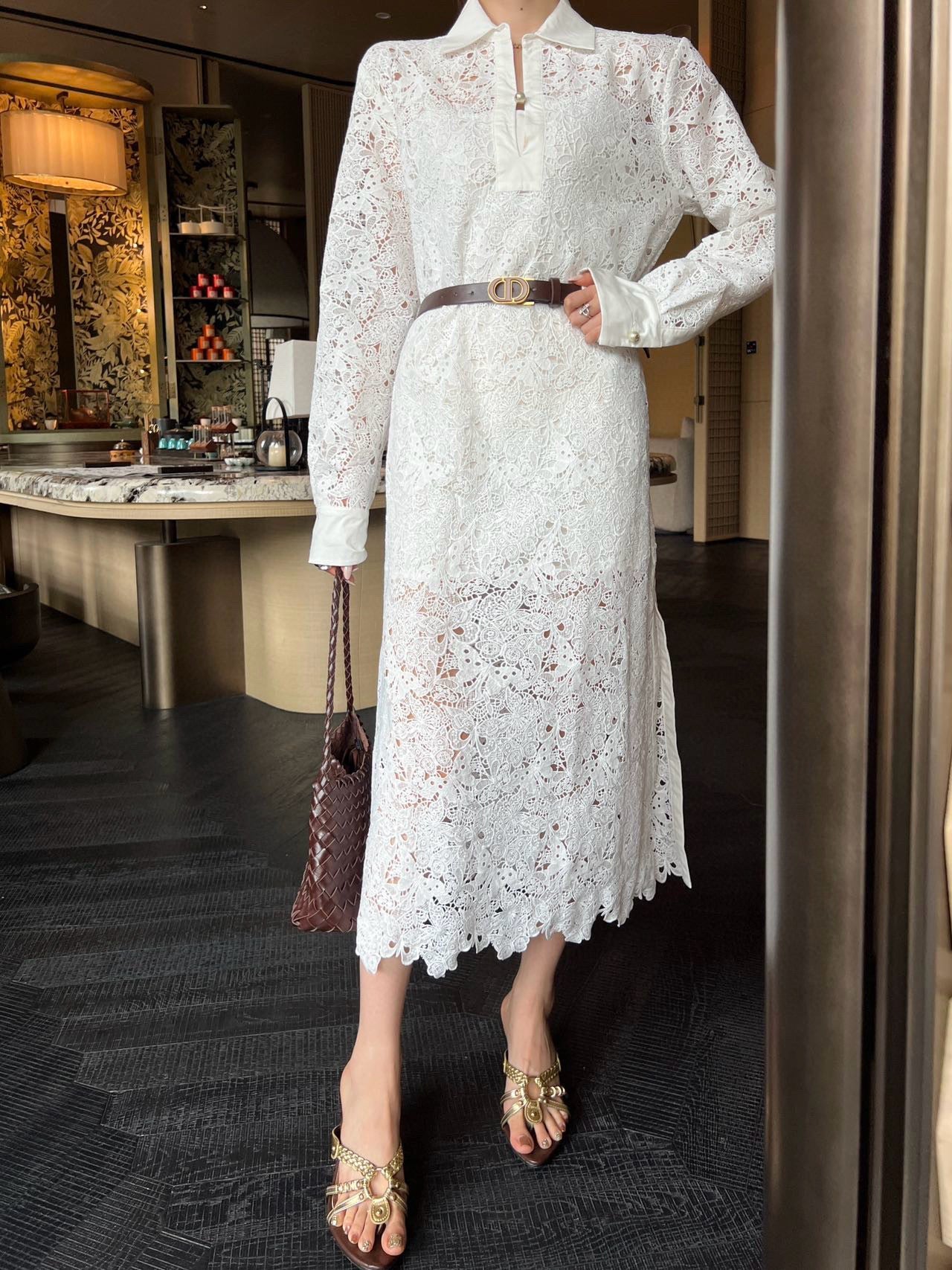 CD Heavy Embroidery Belt Dress 1825090803