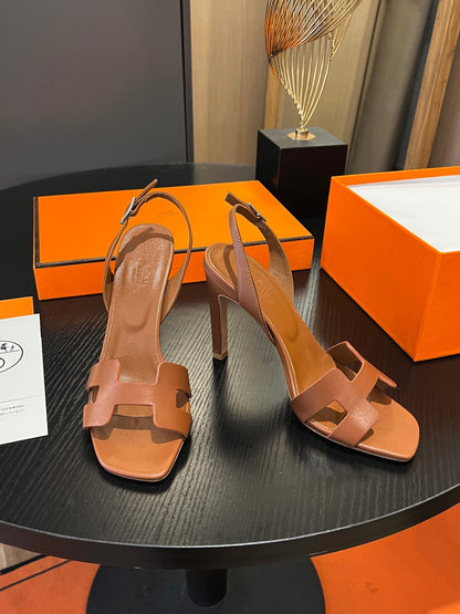New Leather H Logo Women's High Heeled PD052024022704