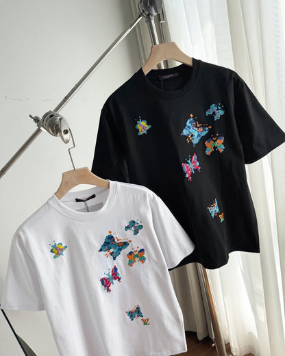 LV Unisex butterfly embroidered T-shirt 1825052210