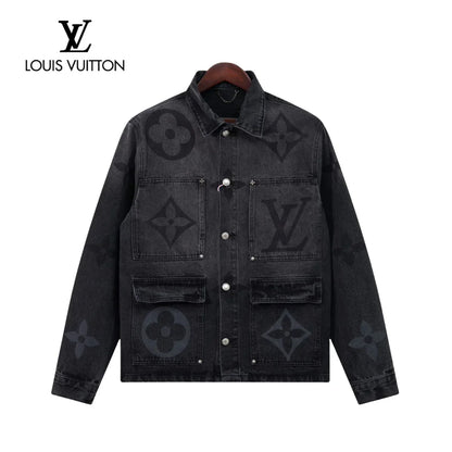 Fashion Casual Printed Black Grey Straight Denim Suit 1025031104