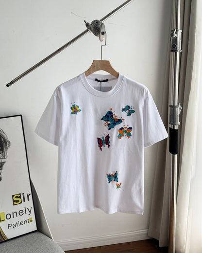 LV Unisex butterfly embroidered T-shirt 1825052210
