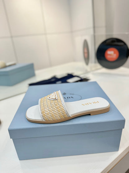 PR Leather slides with crochet details 1825030701