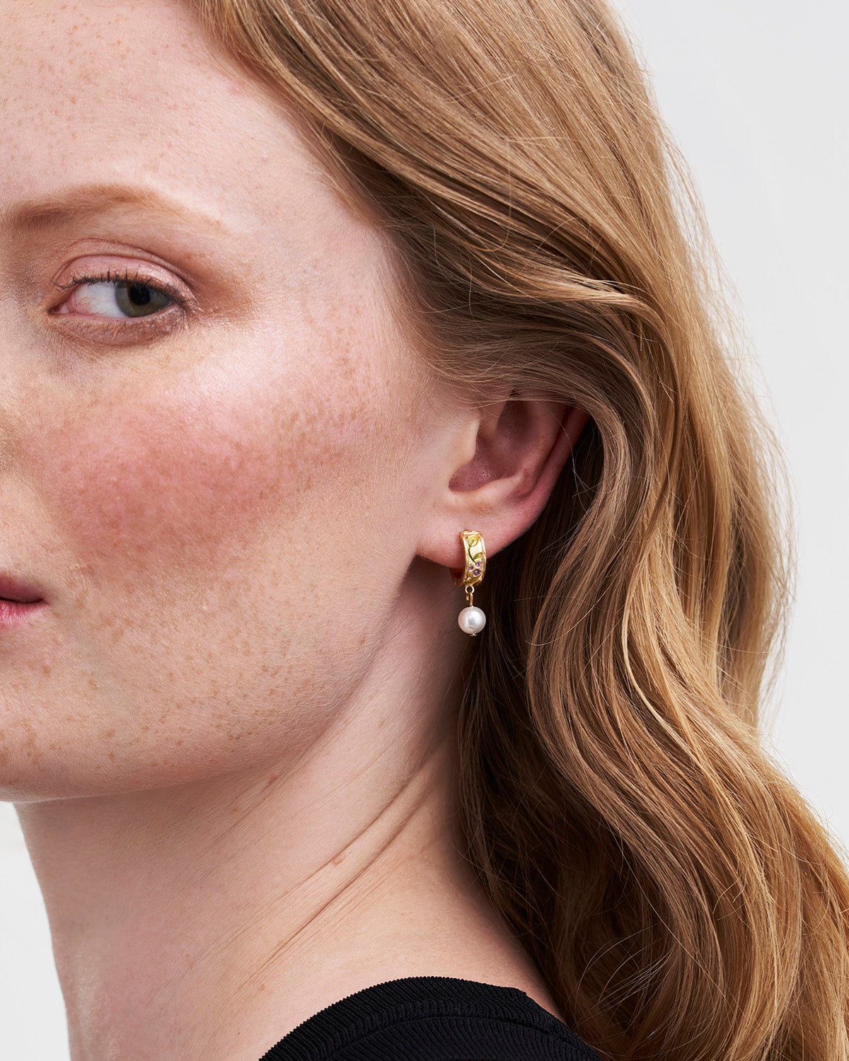 Gold Blackberry Bramble Pearl Drop Huggie Earrings