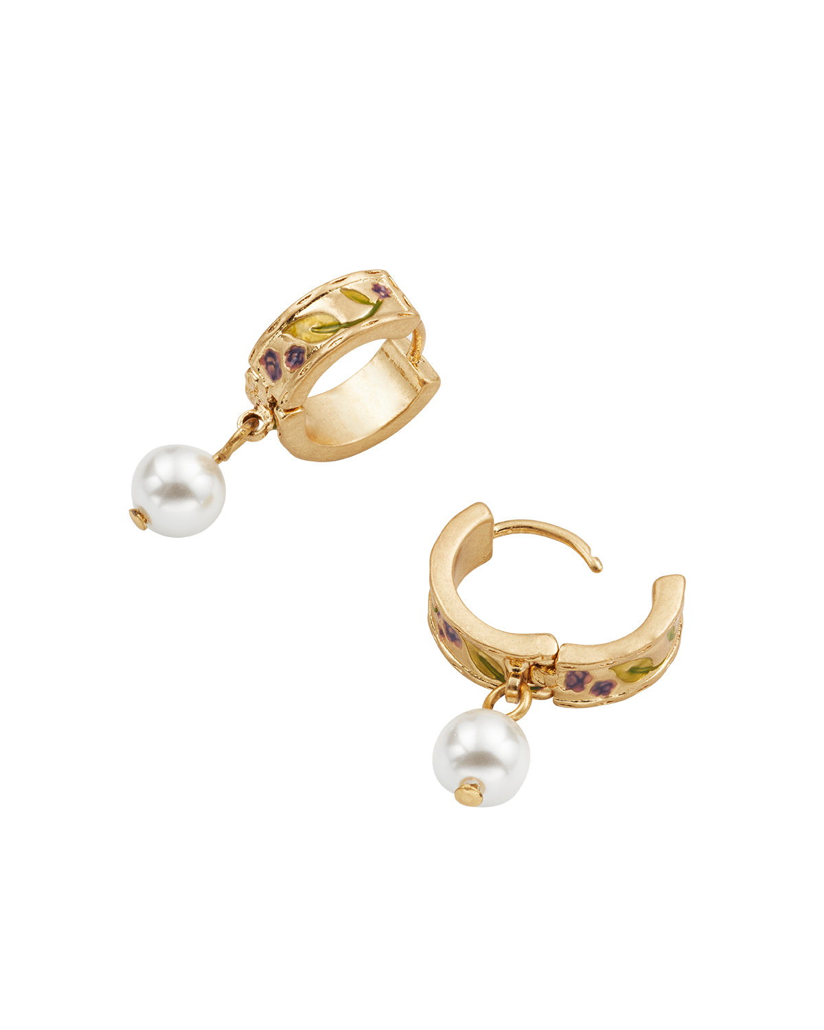 Gold Blackberry Bramble Pearl Drop Huggie Earrings