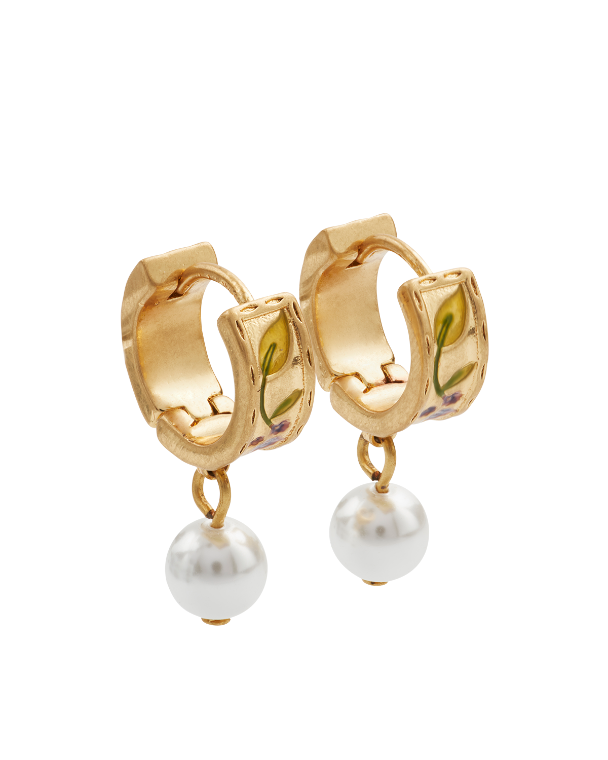 Gold Blackberry Bramble Pearl Drop Huggie Earrings