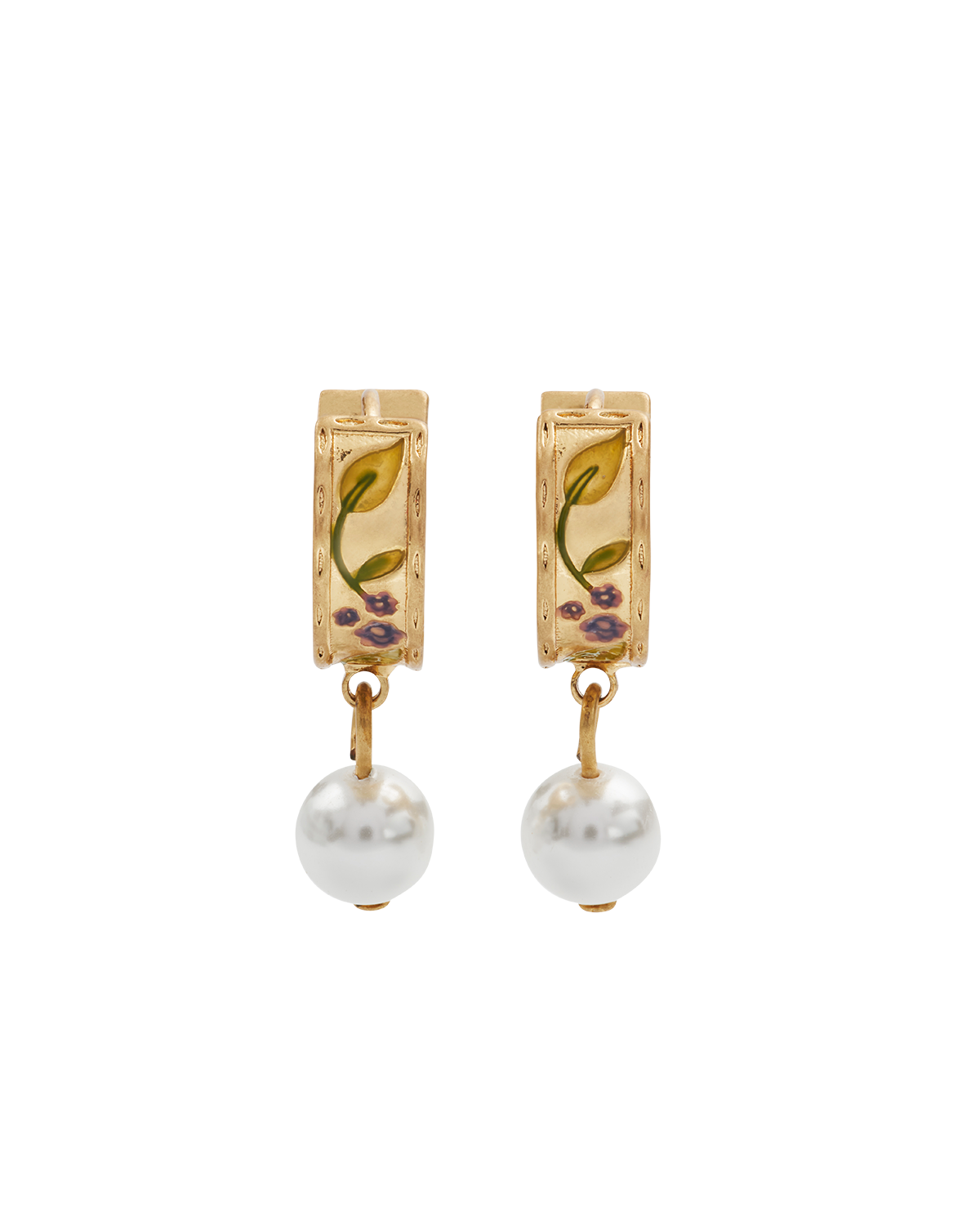 Gold Blackberry Bramble Pearl Drop Huggie Earrings
