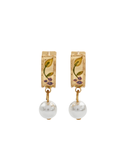 Gold Blackberry Bramble Pearl Drop Huggie Earrings