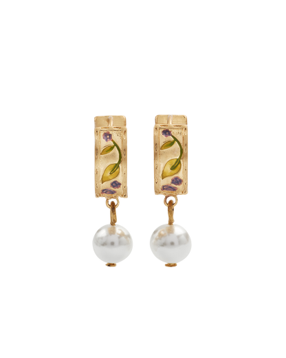 Gold Blackberry Bramble Pearl Drop Huggie Earrings