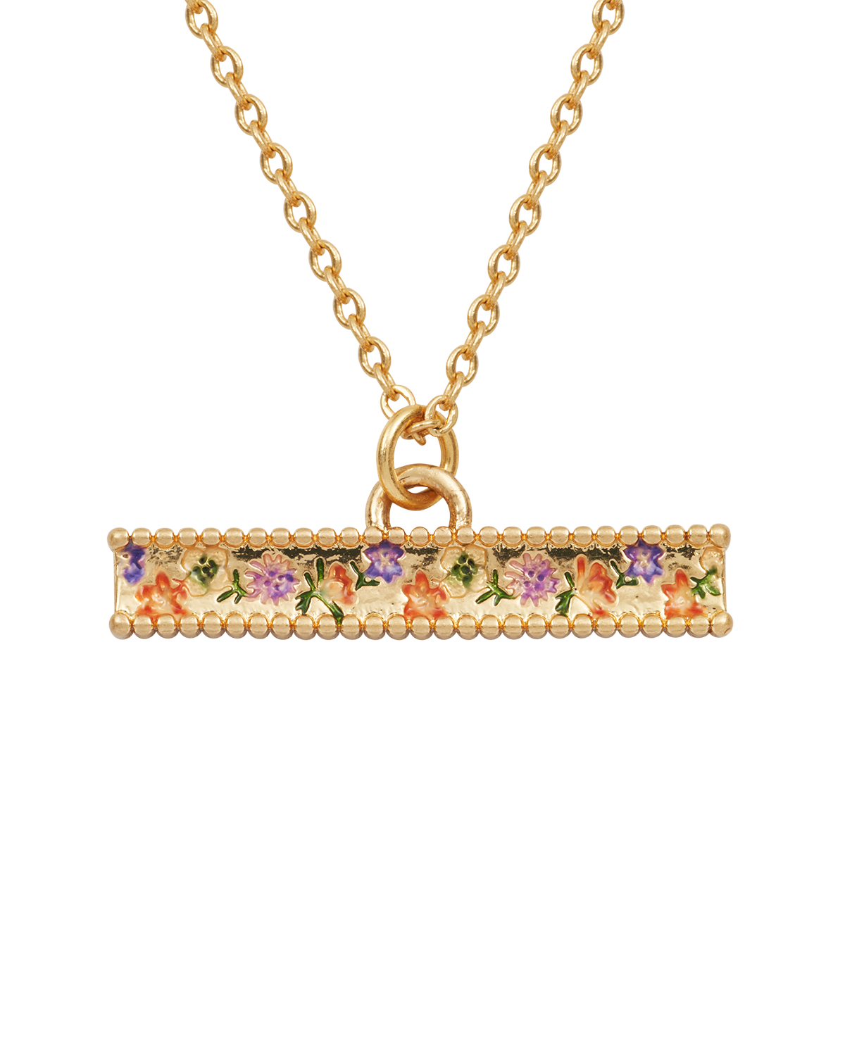 Gold Folksy Floral T-Bar Necklace