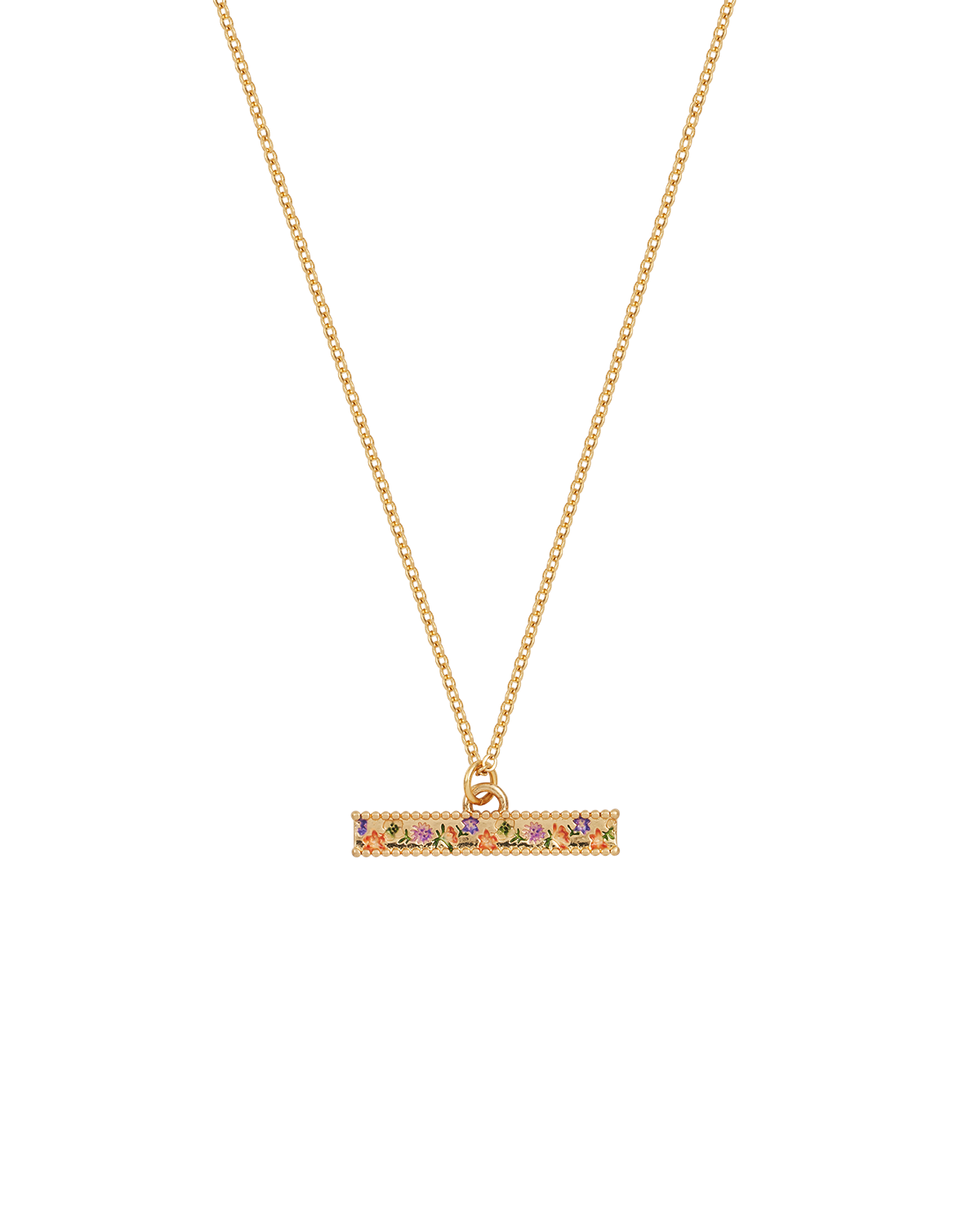 Gold Folksy Floral T-Bar Necklace