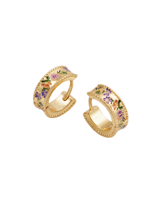 Gold Folksy Floral Huggie Earrings