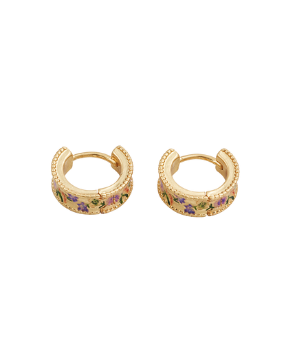 Gold Folksy Floral Huggie Earrings