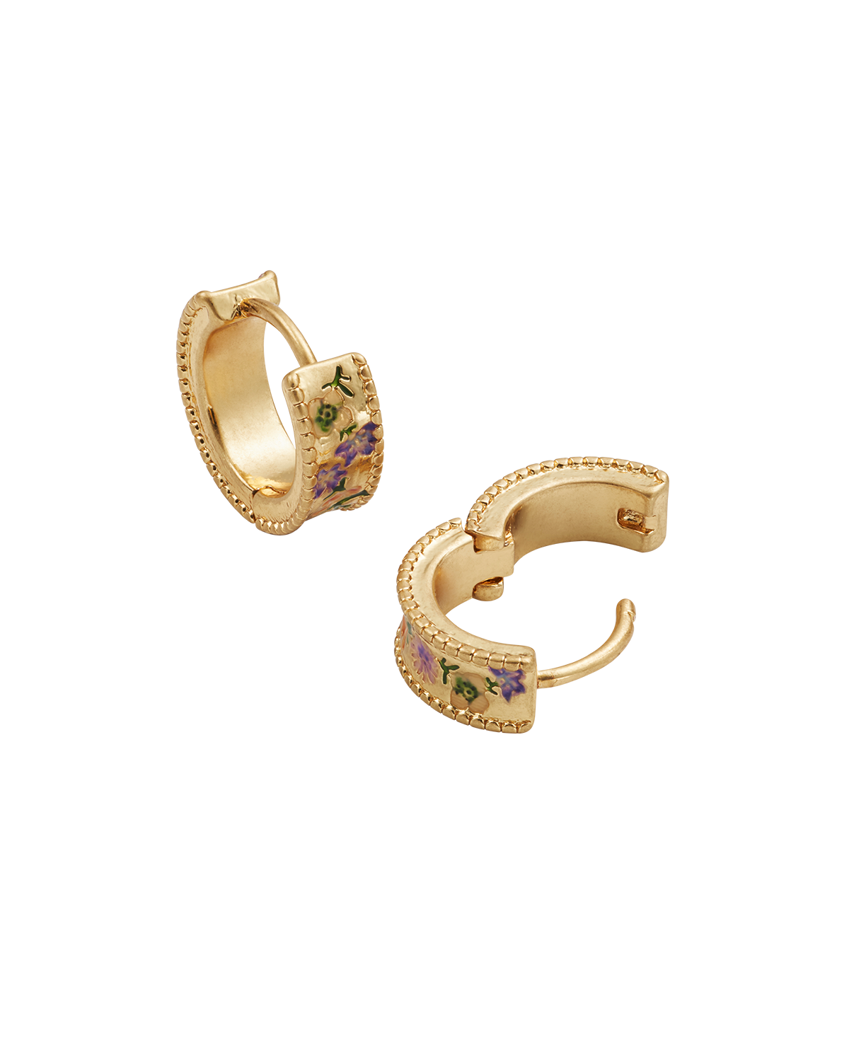 Gold Folksy Floral Huggie Earrings