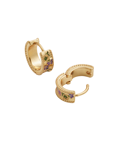 Gold Folksy Floral Huggie Earrings