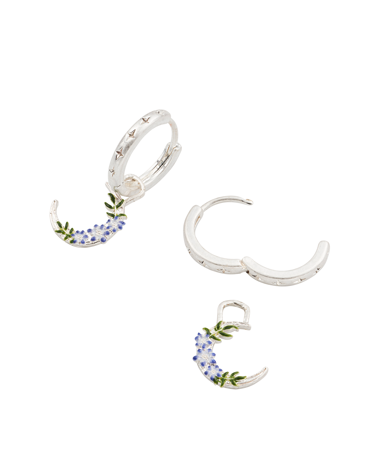 Silver Nightshade Moon Huggie Earrings