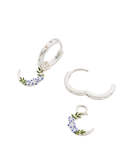 Silver Nightshade Moon Huggie Earrings
