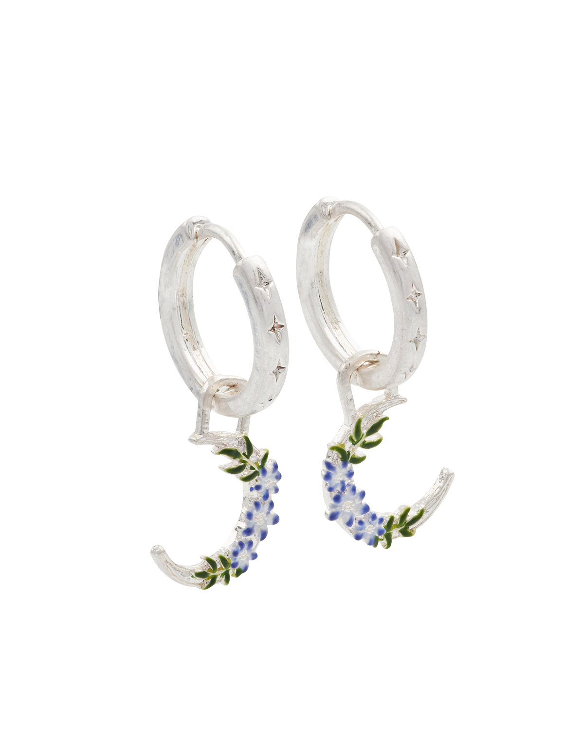 Silver Nightshade Moon Huggie Earrings