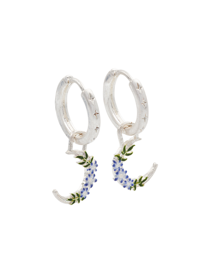 Silver Nightshade Moon Huggie Earrings