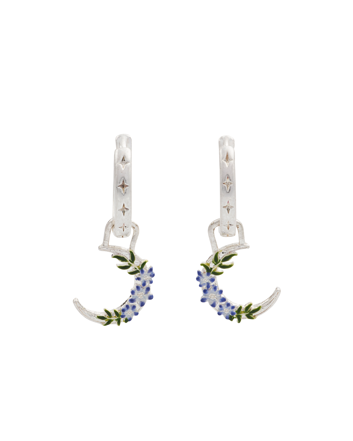 Silver Nightshade Moon Huggie Earrings
