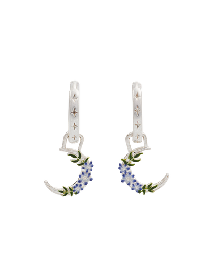 Silver Nightshade Moon Huggie Earrings