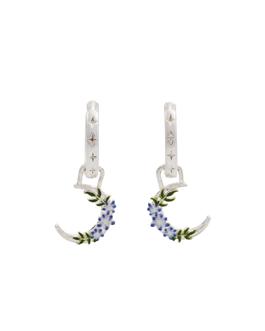 Silver Nightshade Moon Huggie Earrings