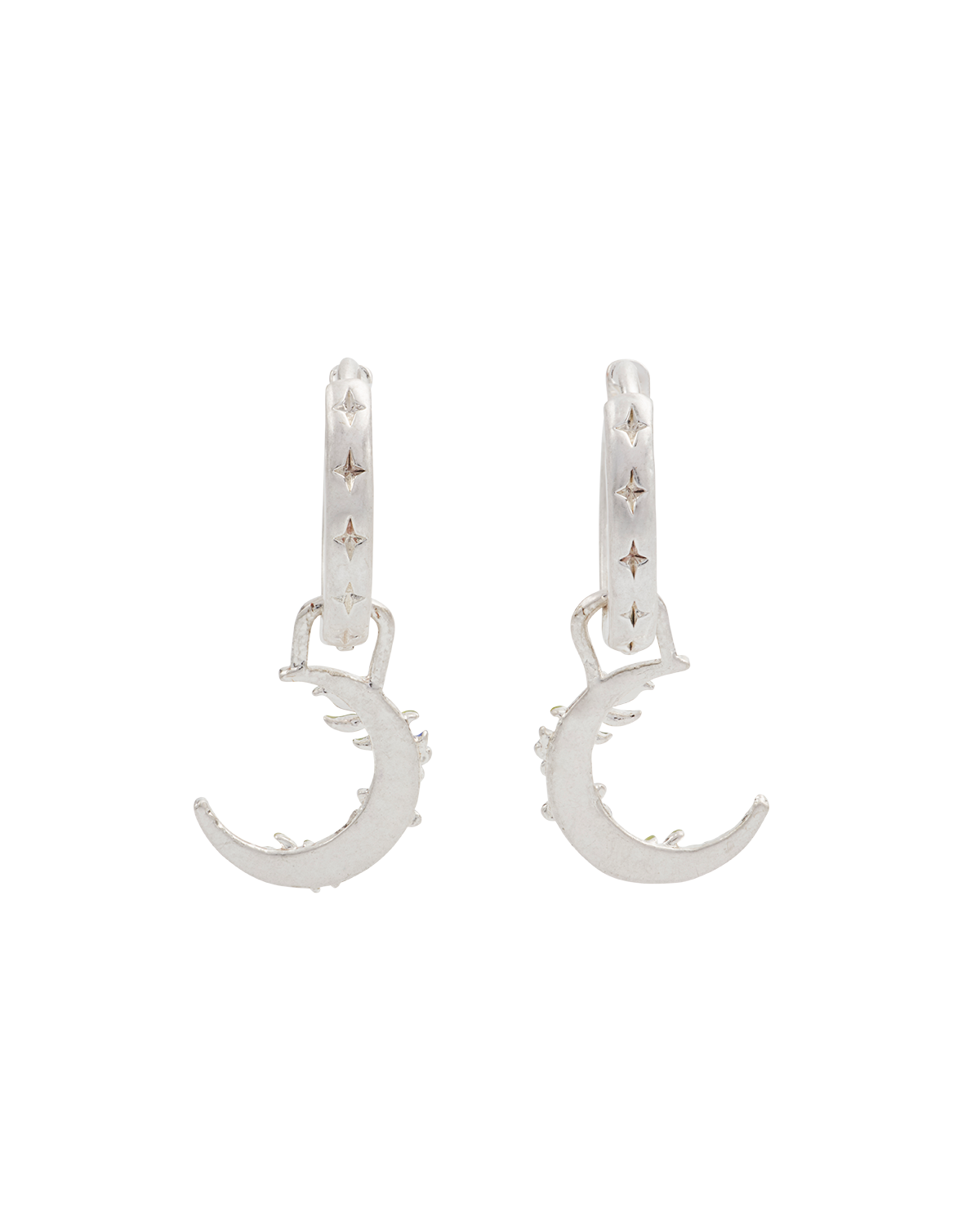 Silver Nightshade Moon Huggie Earrings