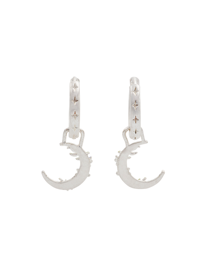 Silver Nightshade Moon Huggie Earrings