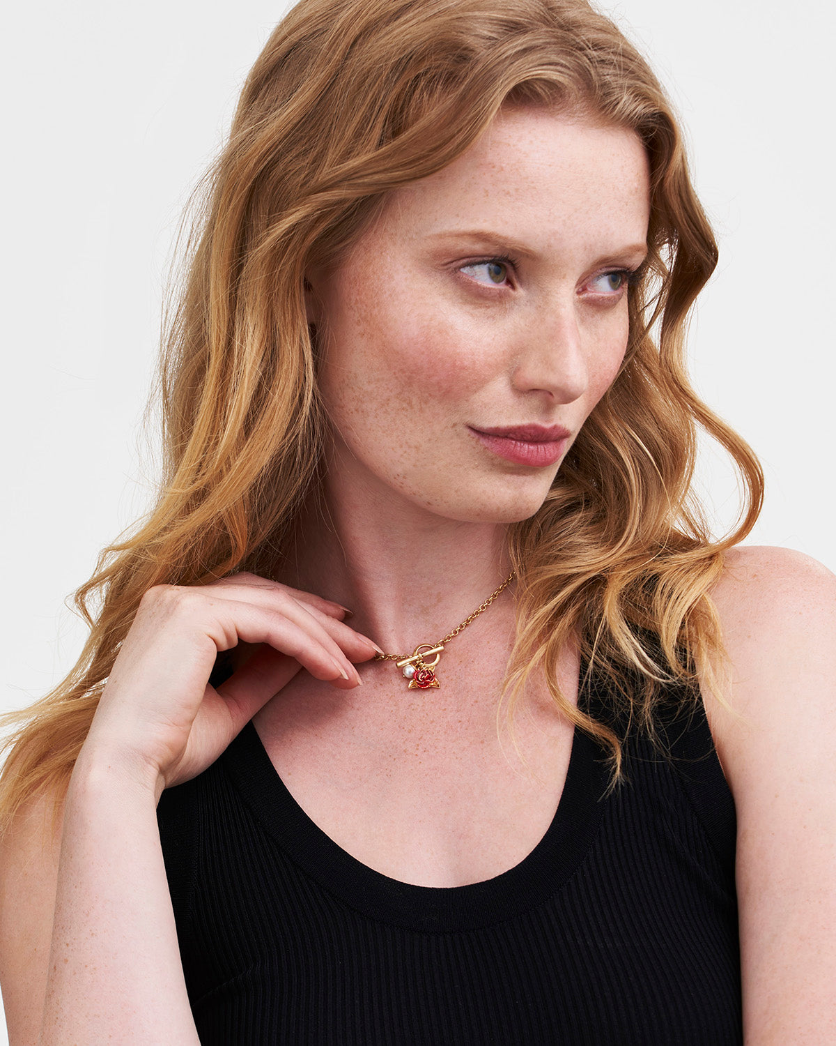 Gold English Rose Pearl Toggle Necklace