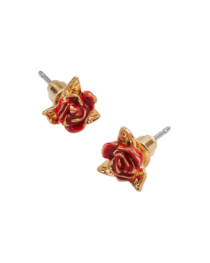 Gold English Rose Stud Earrings