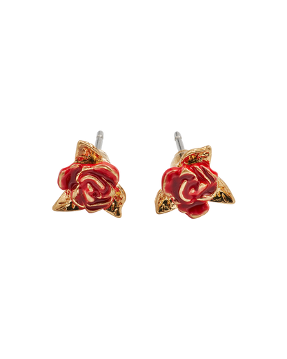 Gold English Rose Stud Earrings