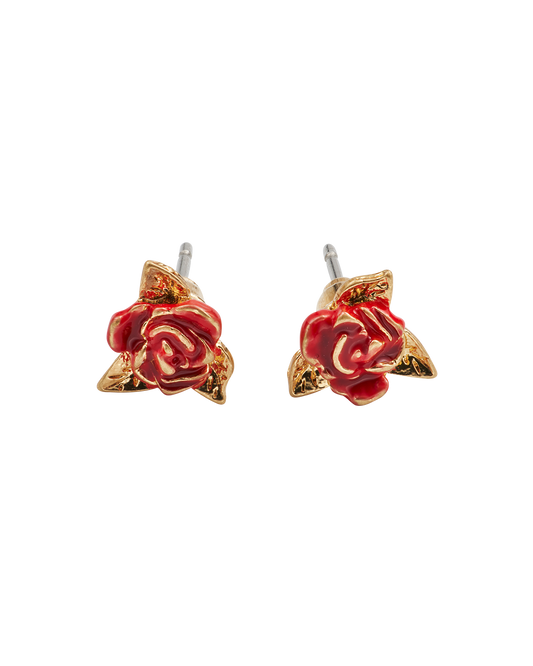 Gold English Rose Stud Earrings