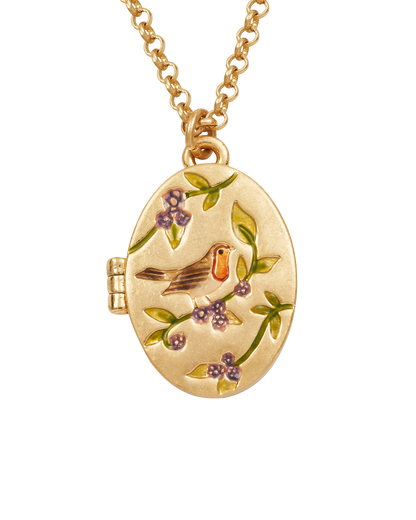 Gold Robin & Blackberry Locket Necklace