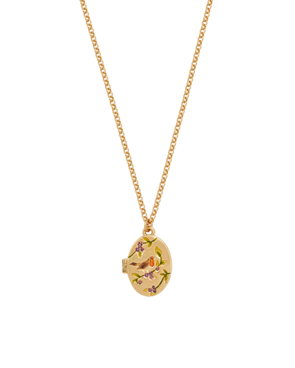 Gold Robin & Blackberry Locket Necklace