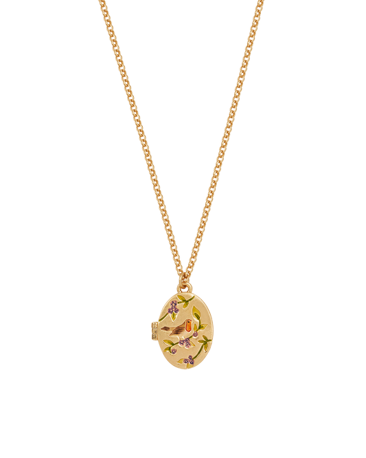 Gold Robin & Blackberry Locket Necklace