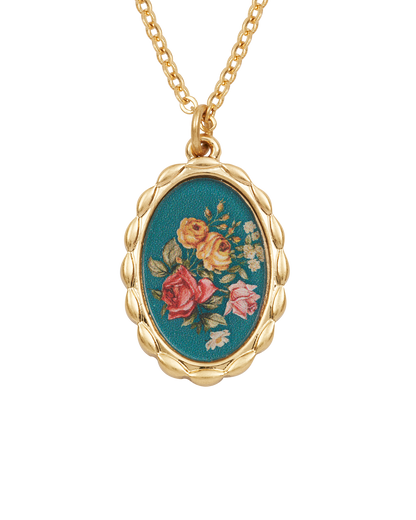 Gold Roses Vintage Framed Necklace