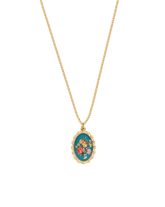 Gold Roses Vintage Framed Necklace