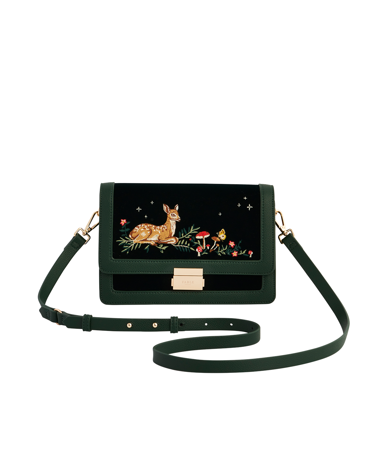 Green Fawn Embroidered Crossbody Bag
