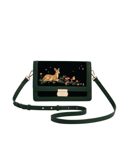 Green Fawn Embroidered Crossbody Bag