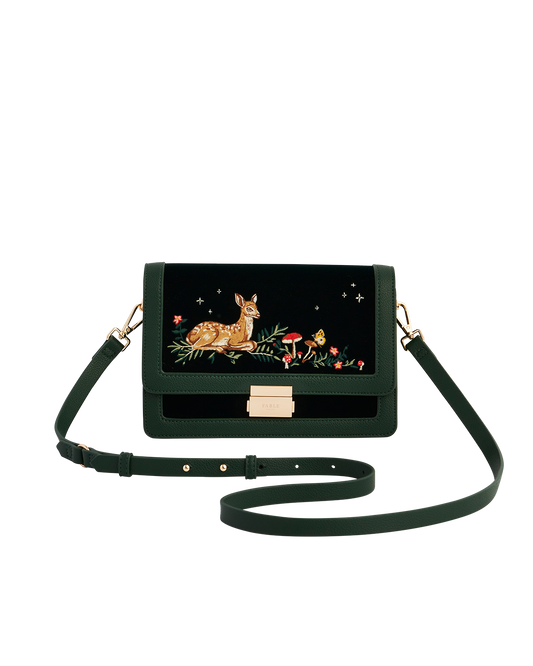 Green Fawn Embroidered Crossbody Bag