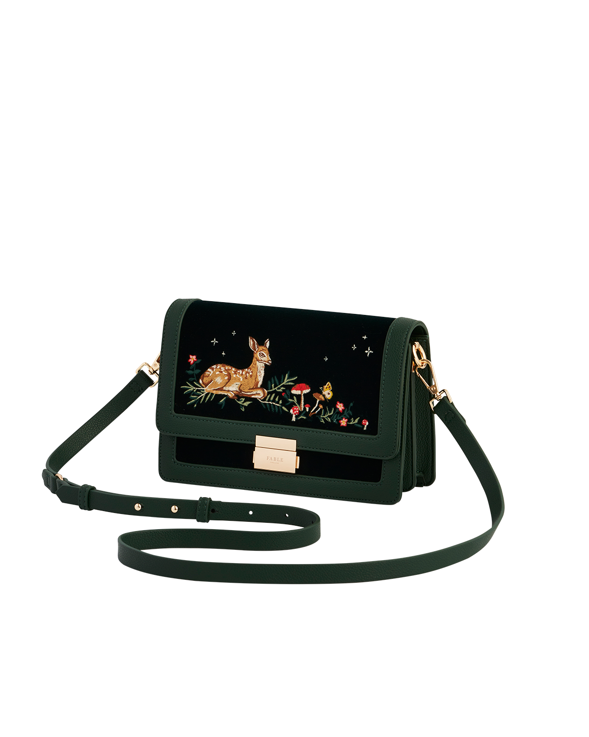 Green Fawn Embroidered Crossbody Bag
