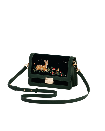 Green Fawn Embroidered Crossbody Bag