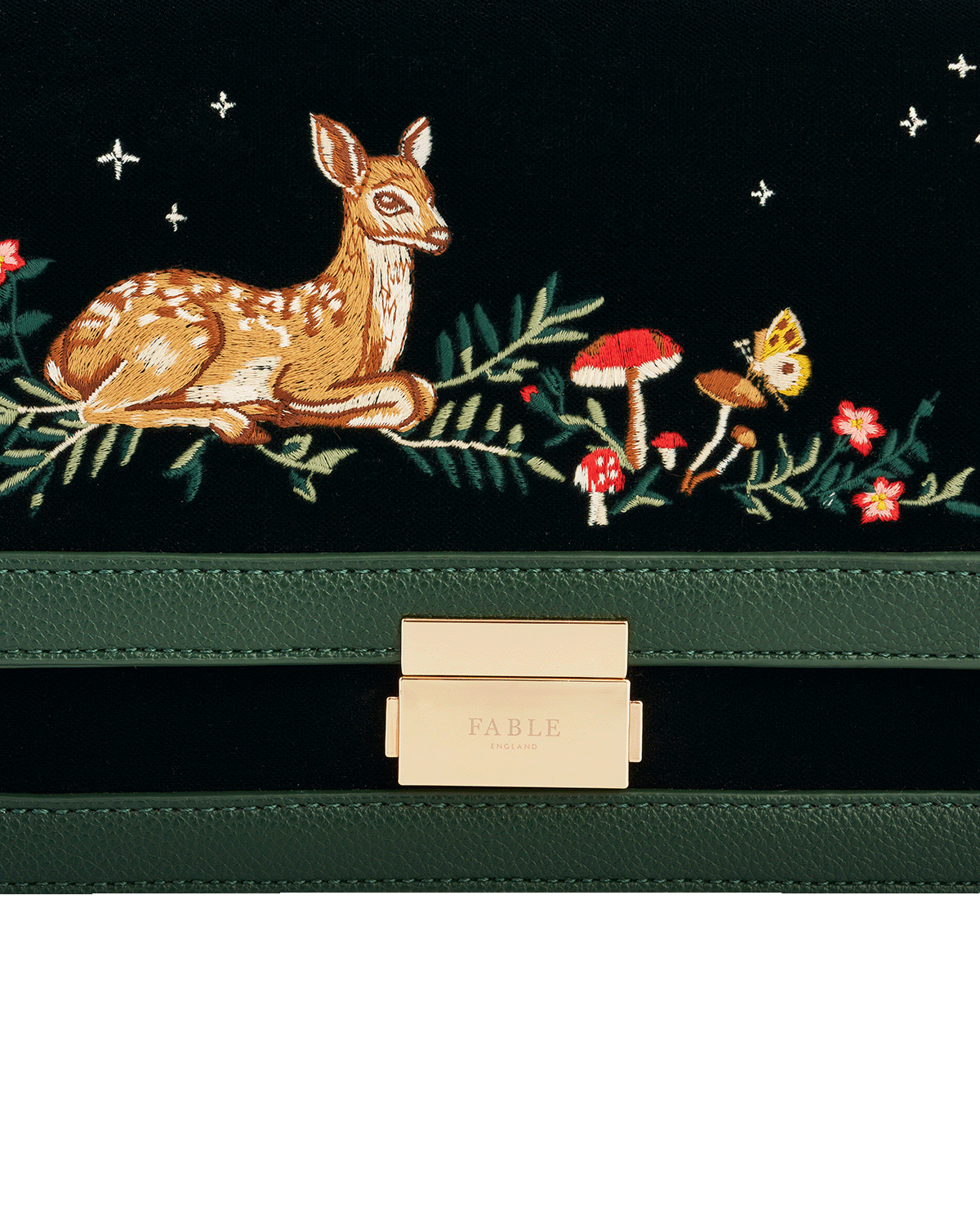 Green Fawn Embroidered Crossbody Bag