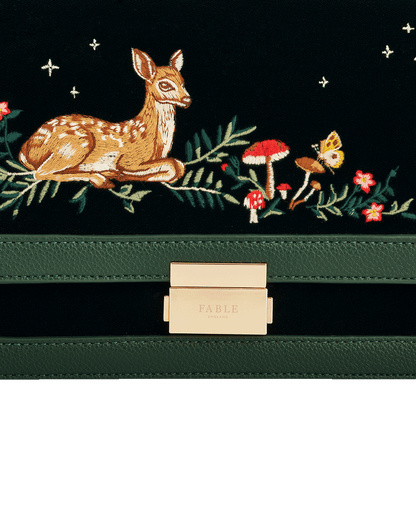 Green Fawn Embroidered Crossbody Bag