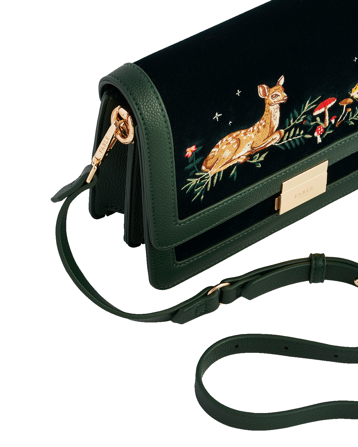 Green Fawn Embroidered Crossbody Bag