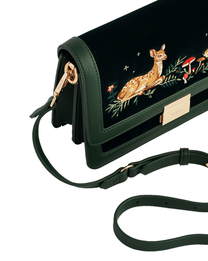 Green Fawn Embroidered Crossbody Bag