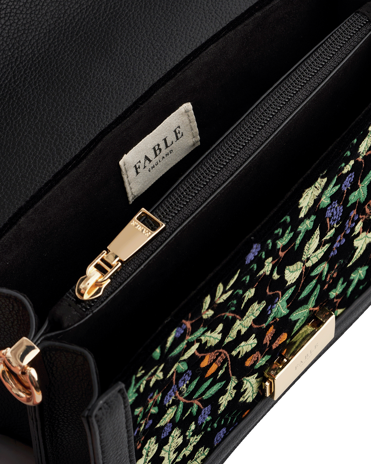 Black Embroidered Fold Over Bag