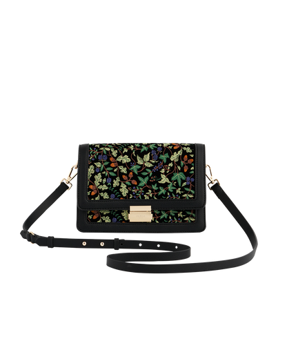 Black Embroidered Fold Over Bag